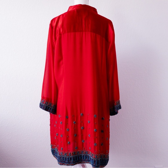 Soft Surroundings Label Noir Red Beaded Tunic Dress Size XL - Picture 3 of 13